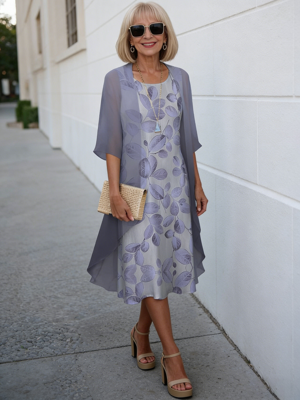 2Pcs Stylish and Elegant Chiffon Dress Two-piece Set