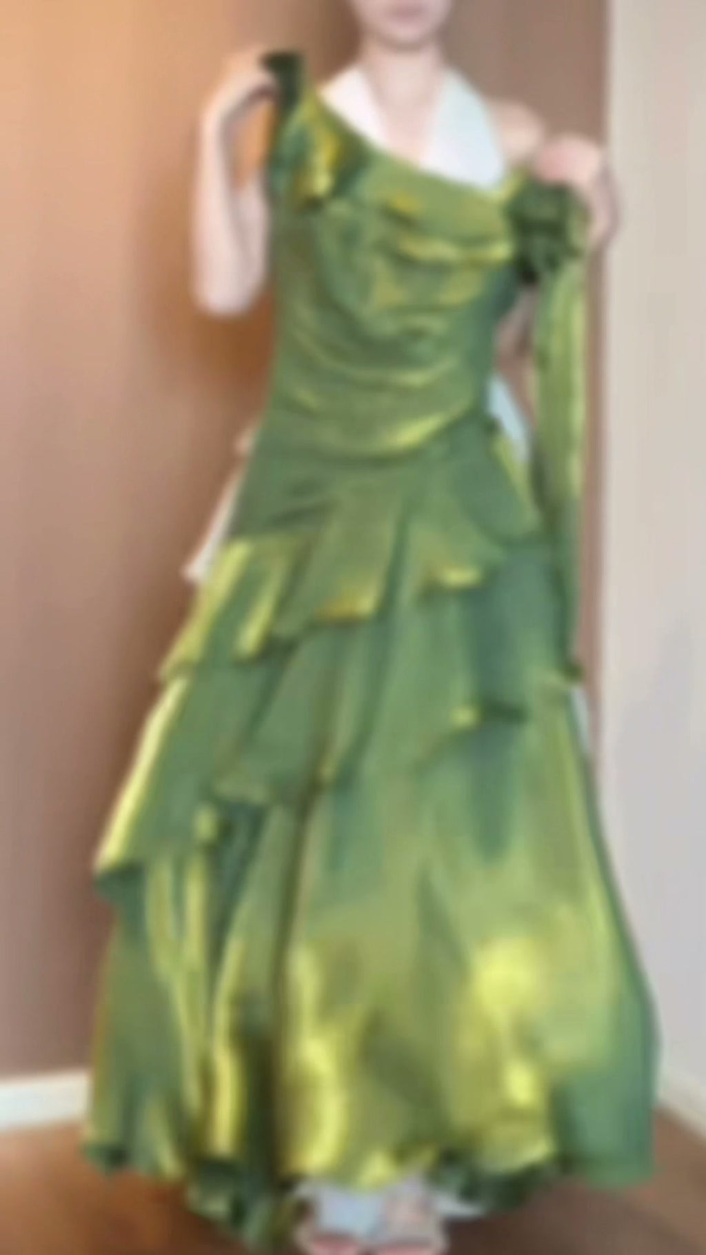 olive-green-one-shoulder-ruffle-gown-asymmetric-tiered-maxi-dress