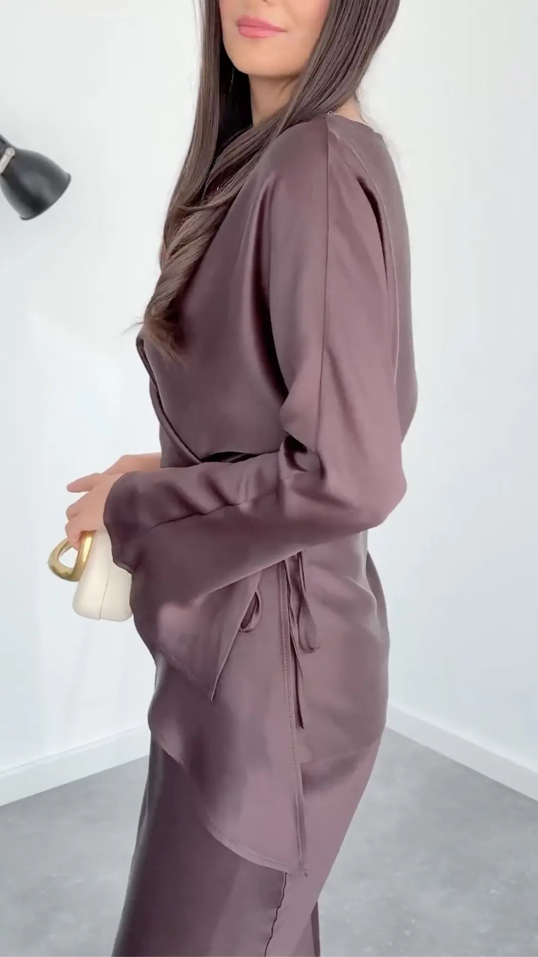 Draped Satin Top And Mermaid Skirt Two‐Piece Set