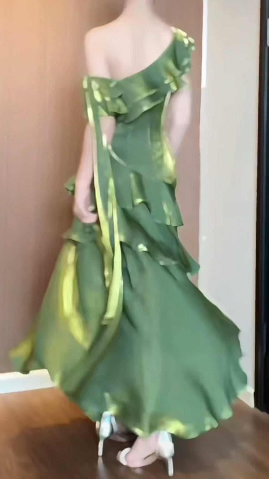 olive-green-one-shoulder-ruffle-gown-asymmetric-tiered-maxi-dress