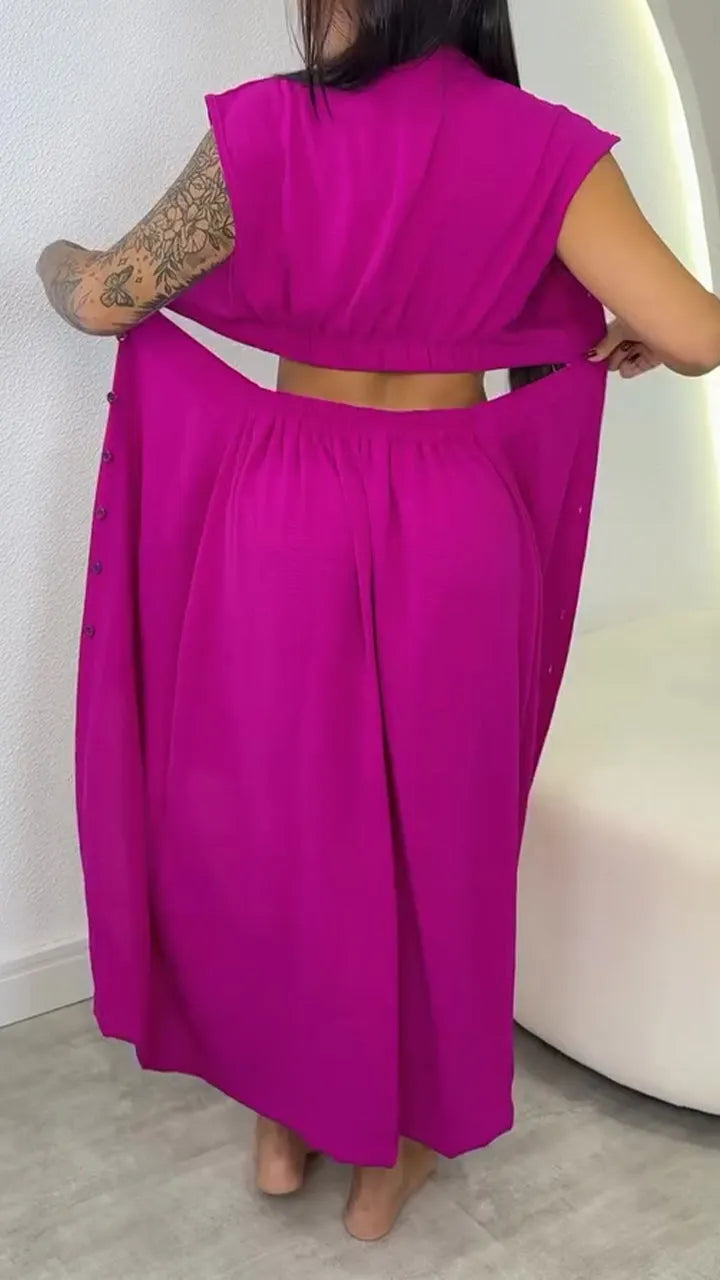 Women's Waist-baring Sleeveless Button Casual Dress