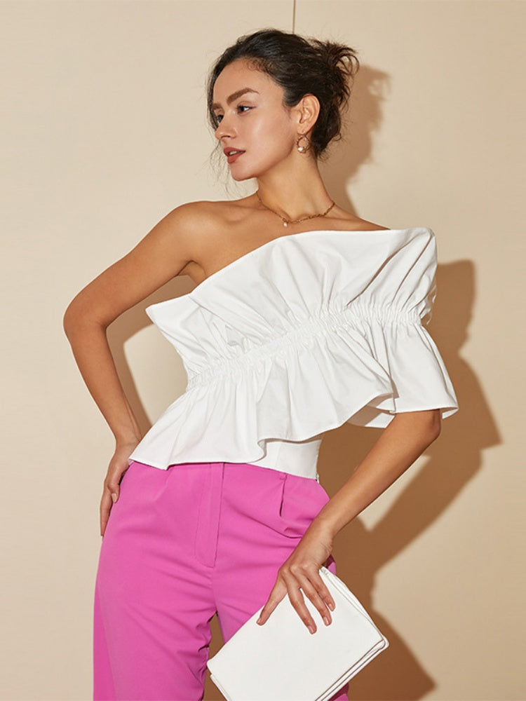 Temperament Ruffled Short-Sleeve Top