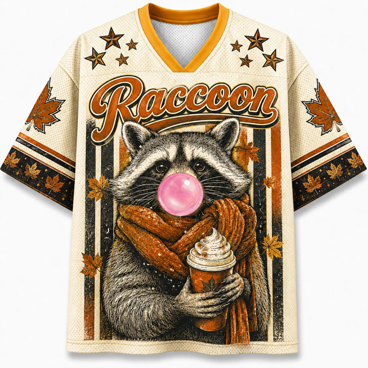 Chaotic Club Hello Fall Raccoon Blowing Bubble Mesh Jersey