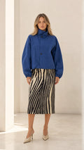 Women's High Neck Cropped Blouson Jacket with Balloon Sleeves