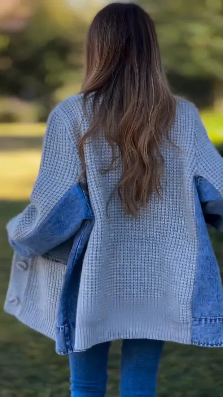 Women Spliced Knitted Casual Coat