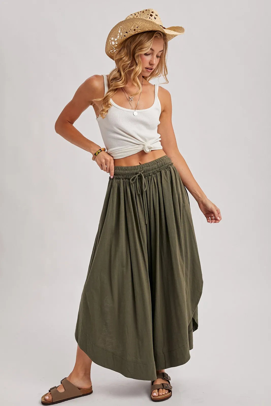 Olive Tulip Hem Super Wide Leg Maternity Pants