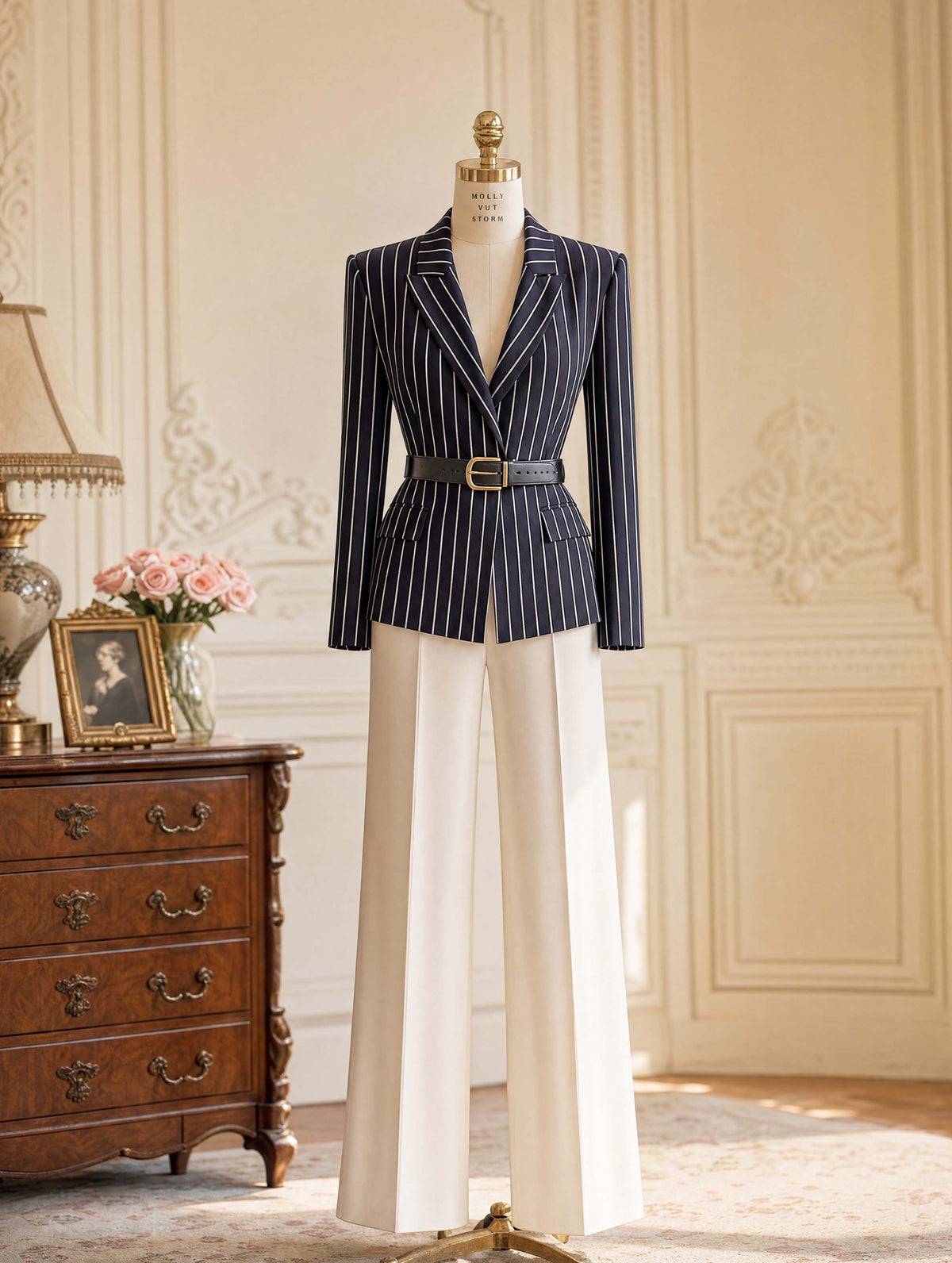 Vintage Striped Belted Blazer Jacket