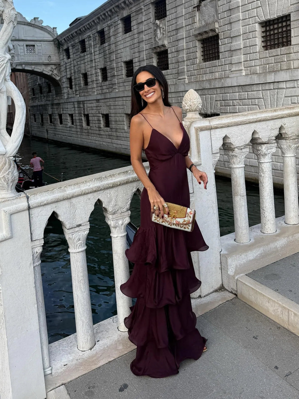 Elegant Burgundy Tiered Maxi Dress
