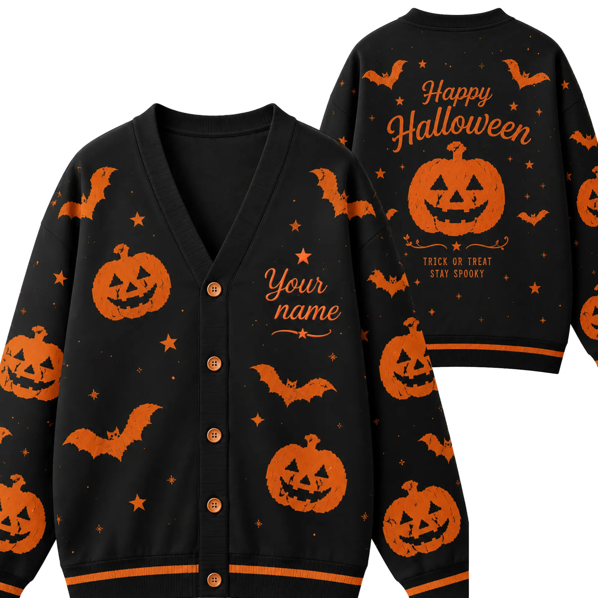 Chaotic Club Personalized Name Happy Halloween Cardigan Sweaters