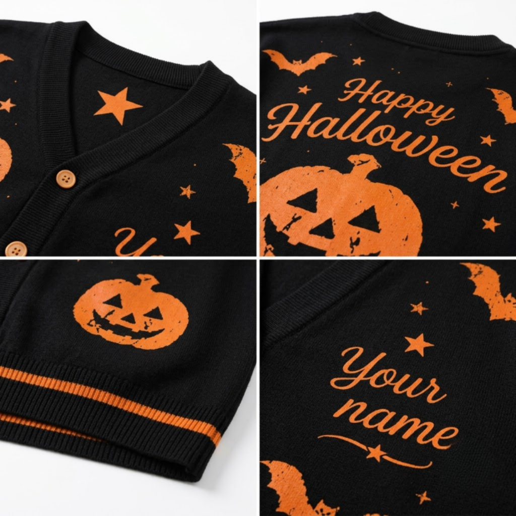 Chaotic Club Personalized Name Happy Halloween Cardigan Sweaters