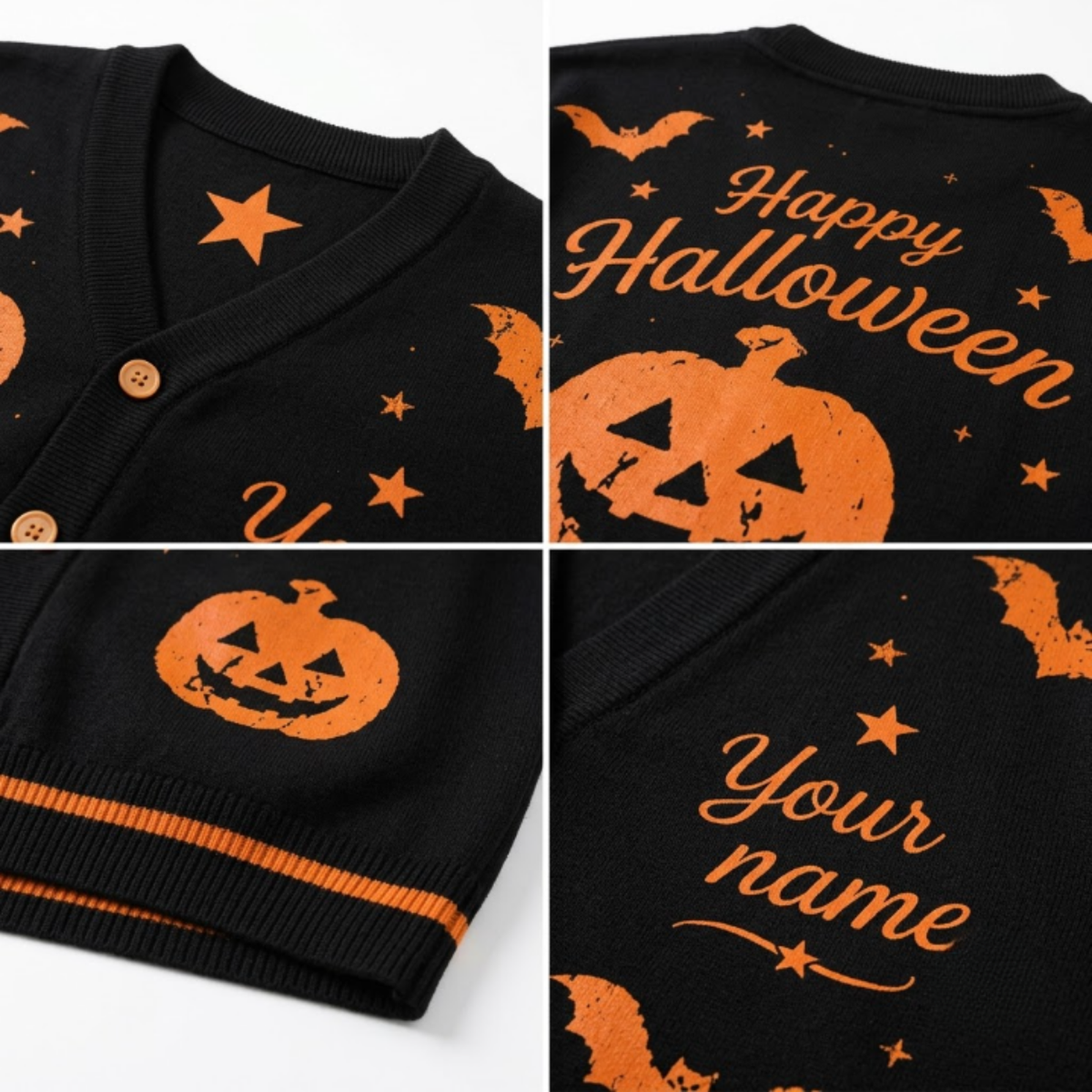 Chaotic Club Personalized Name Happy Halloween Cardigan Sweaters