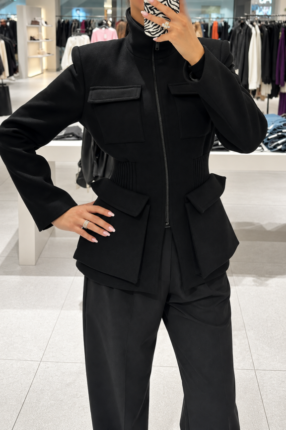 black-double-breasted-blazer-coat-structured-wool-peplum-jacket