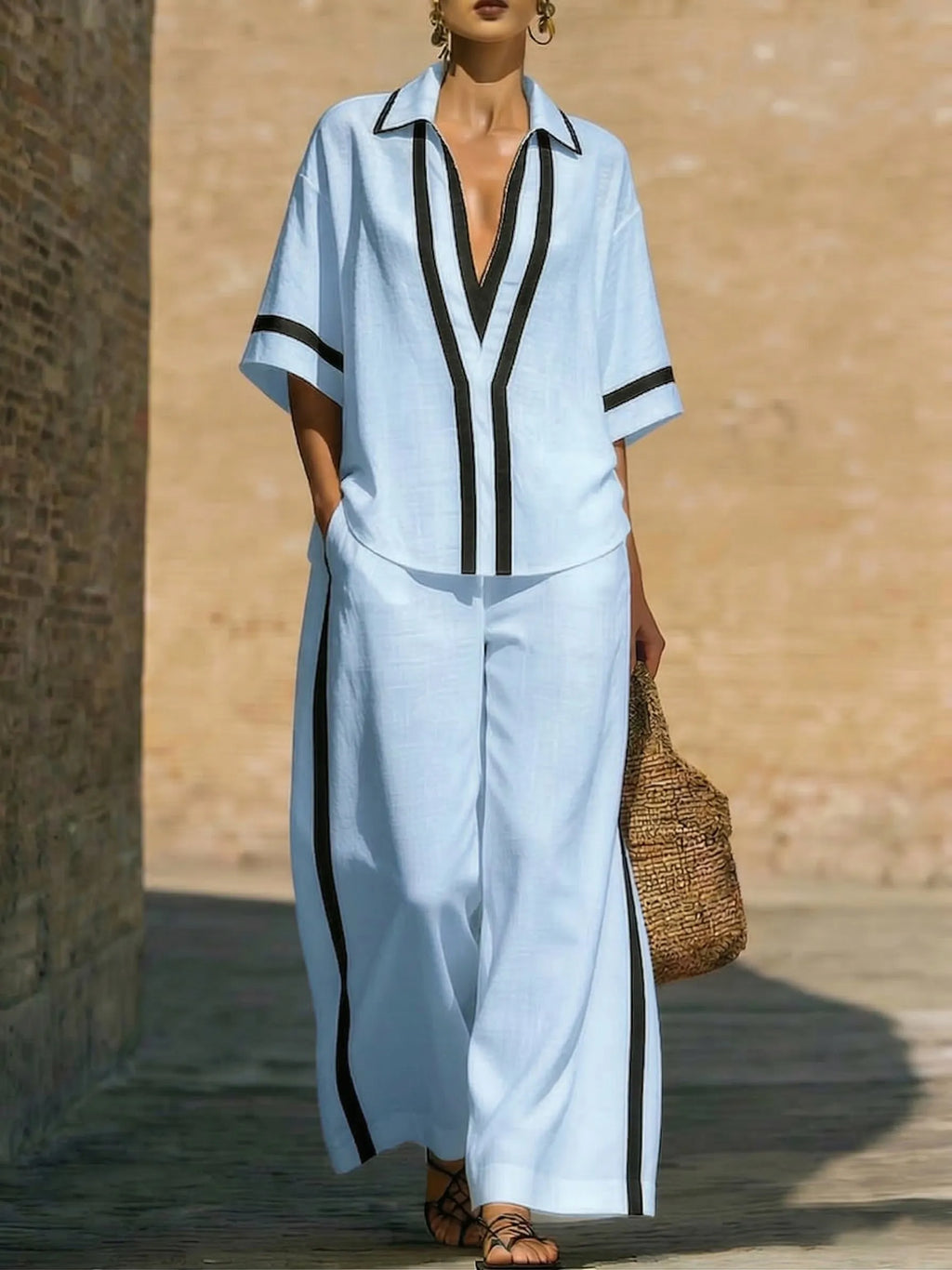 Cotton-Linen Two-Piece Set: Featuring a Stylish Raw-Edge Design