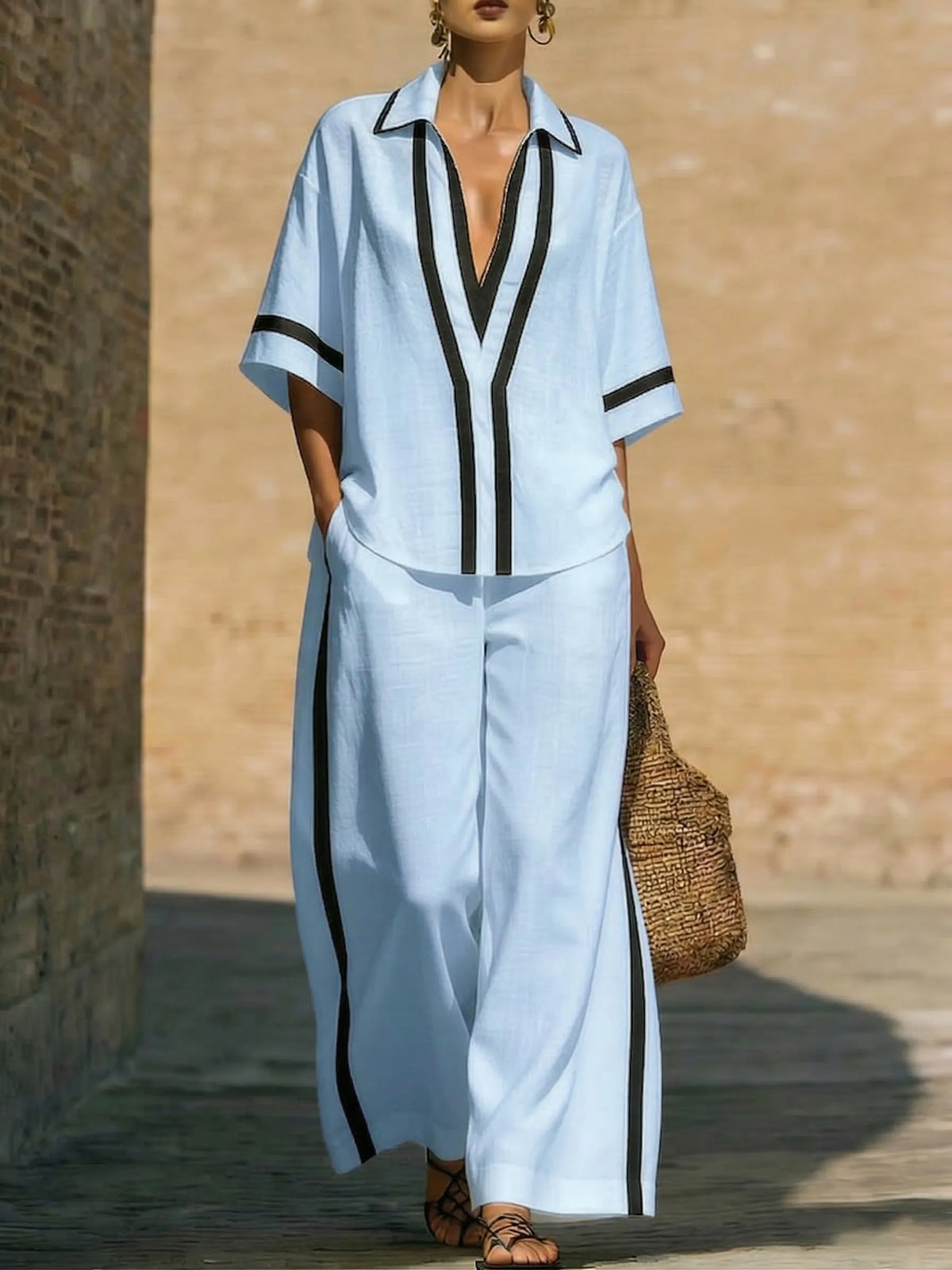 Cotton-Linen Two-Piece Set: Featuring a Stylish Raw-Edge Design