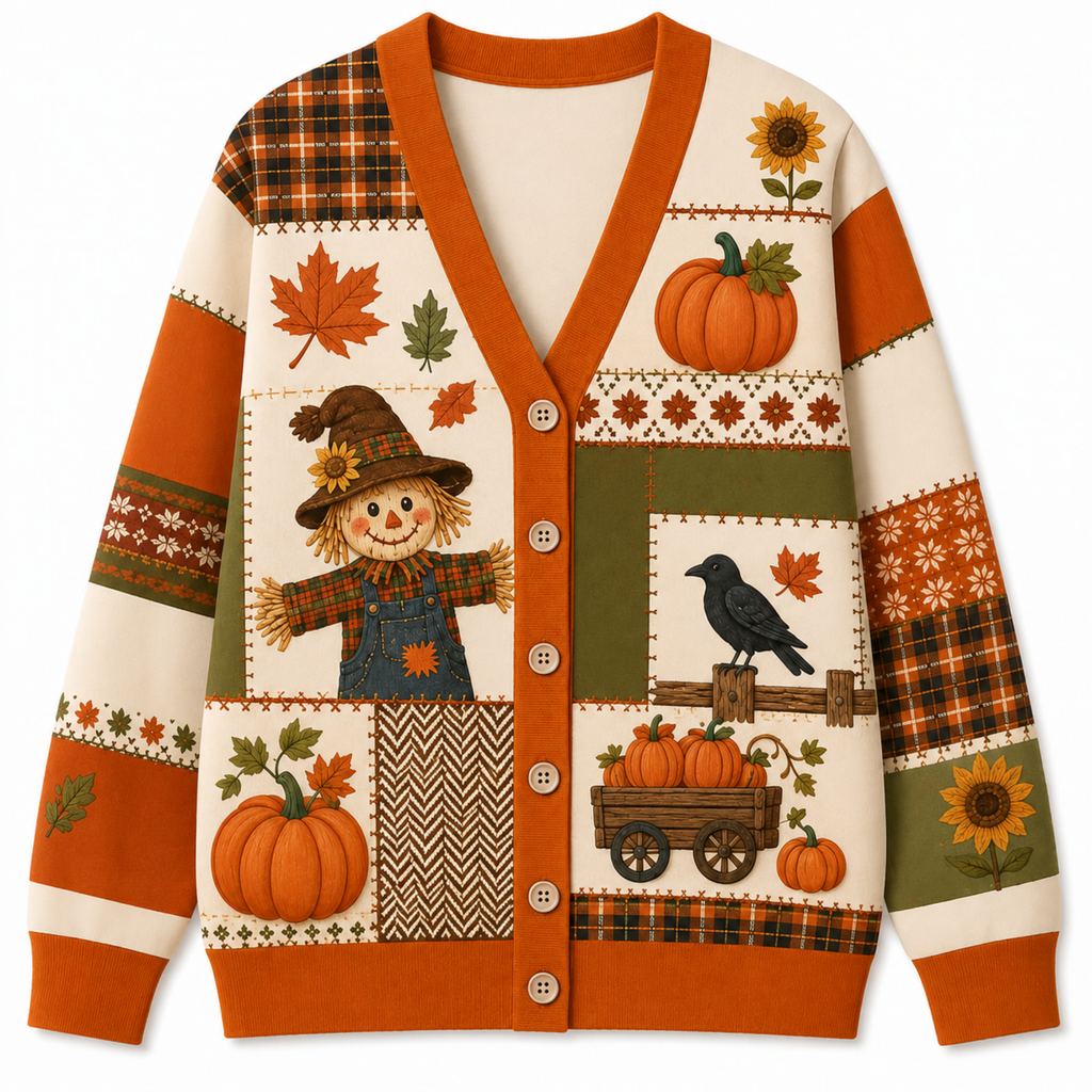 Chaotic Club Pumpkin Patchwork Halloween Cardigan