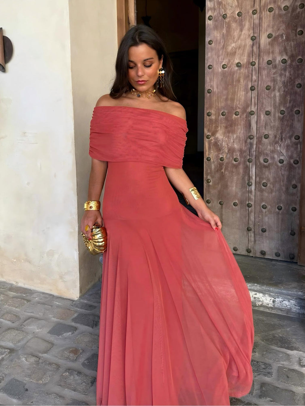 Toledo One Shoulder Mesh Maxi Dress