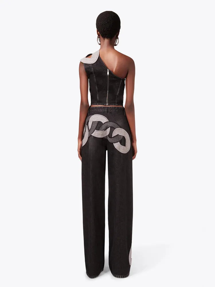Lock Ring Type Irregular Jeans Set