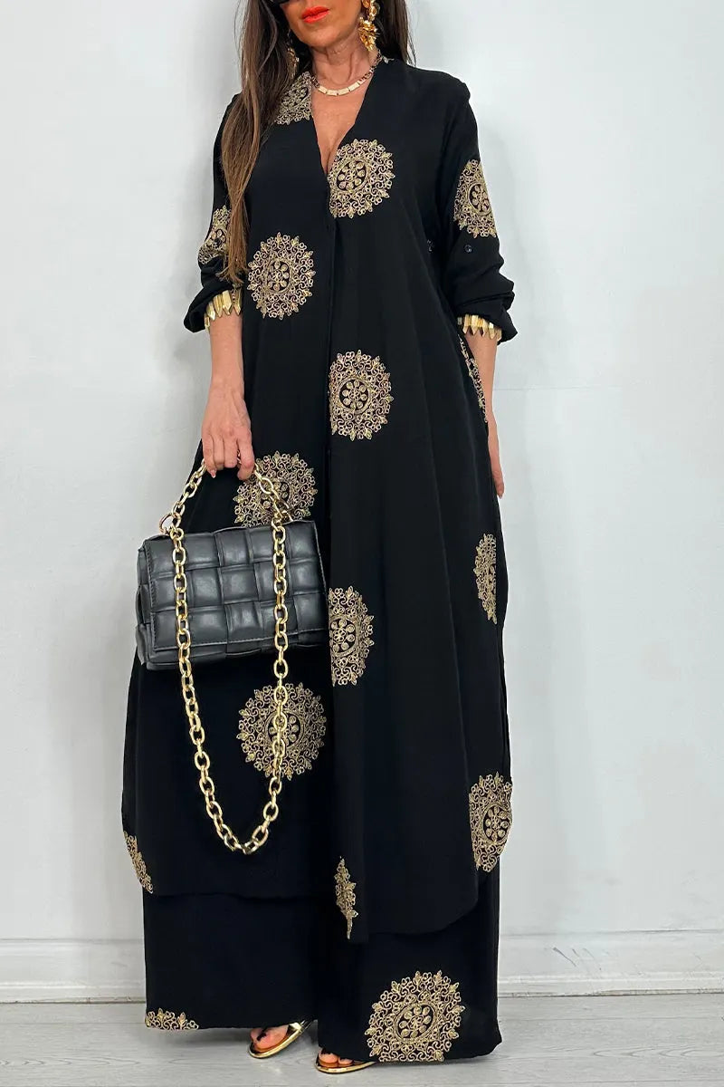 Women's V-neck Printed Top + Pants Casual Suit