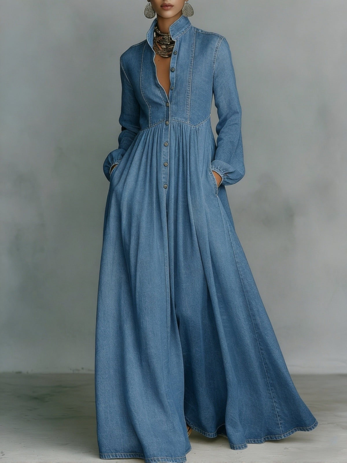 Elegant and romantic denim maxi skirt