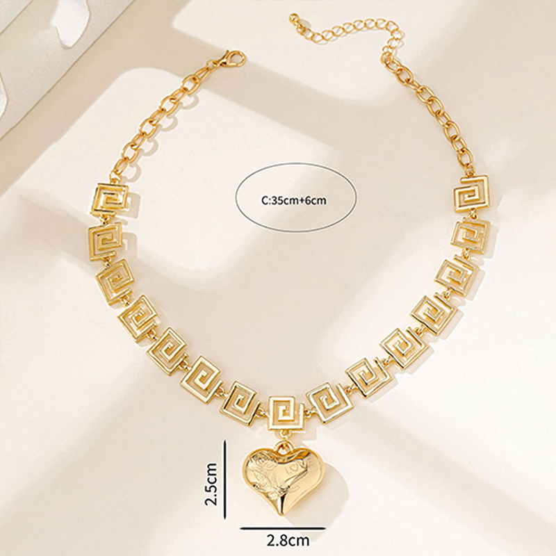 Valentine's Day Geometric Square Alloy Heart Necklace