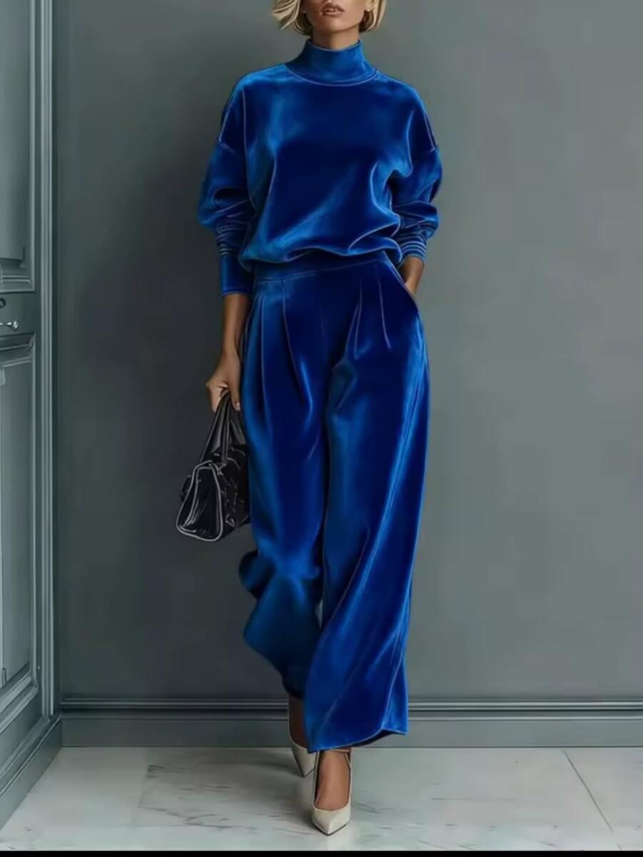 Women High Neck Solid Color Casual Suit