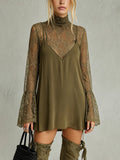 Stylish & Sexy Two-piece Set: Lace Top And Cotton Strappy Mini Dress