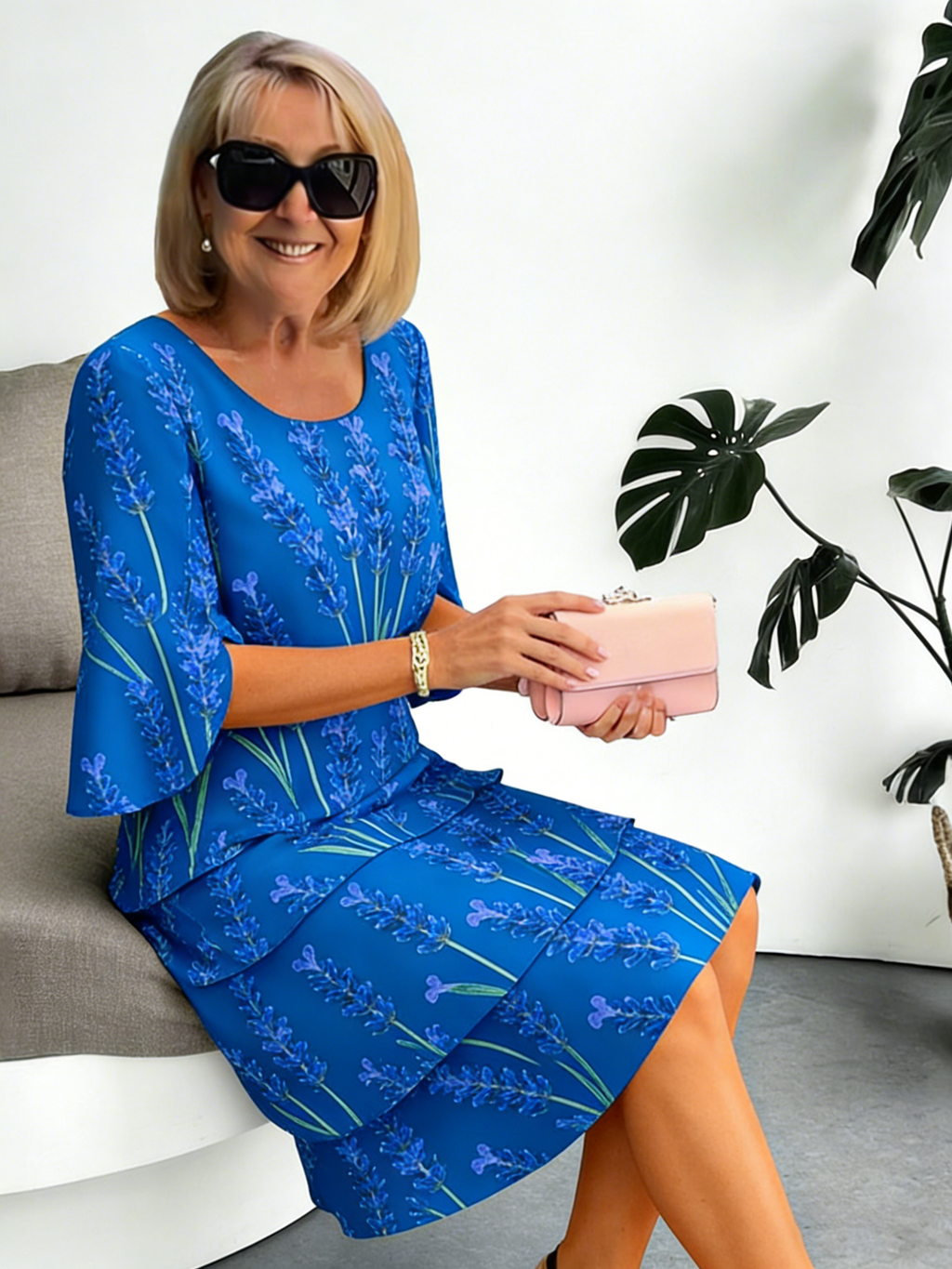 Chiffon Vacation Prints Color Round Neck Cake Skirt Splicing Dress Mid-length