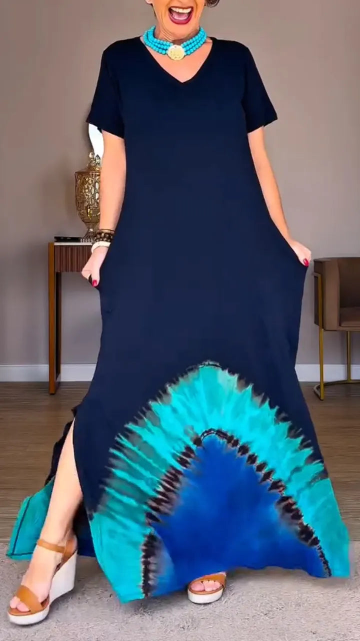 Tie‐Dye V‐Neck Maxi Dress