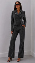 Rhinestone Biker Jacket & Wide Leg Pants Two‐Piece Suit