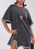 Rhinestone Trim Washed T‐Shirt Mini Dress