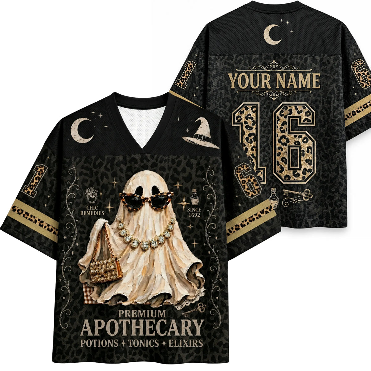 Chaotic Club Preppy Ghost Black Leopard Halloween Mesh Jersey