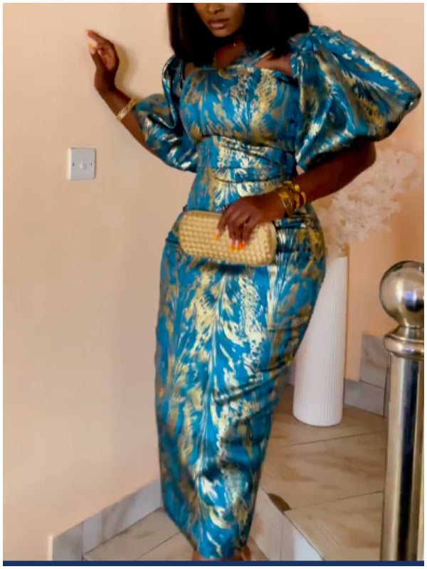 Abstract Printed A-Line Short Sleeves High-Neck Maxi Dresses