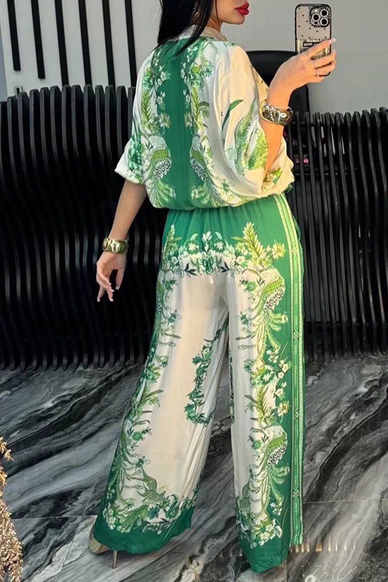Women's Satin Zipper Printed Casual Suit