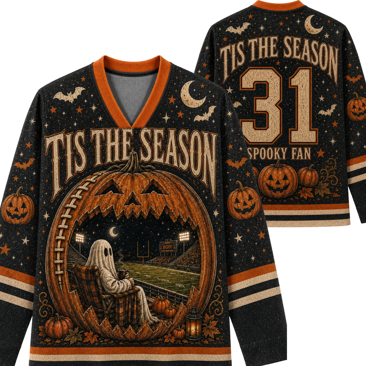 Chaotic Club Halloween Tis the Season Ghost Football Long Sleeve Jersey