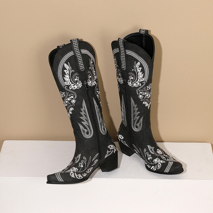 Women's Western Cowboy Embroidered Pointed Toe Boots