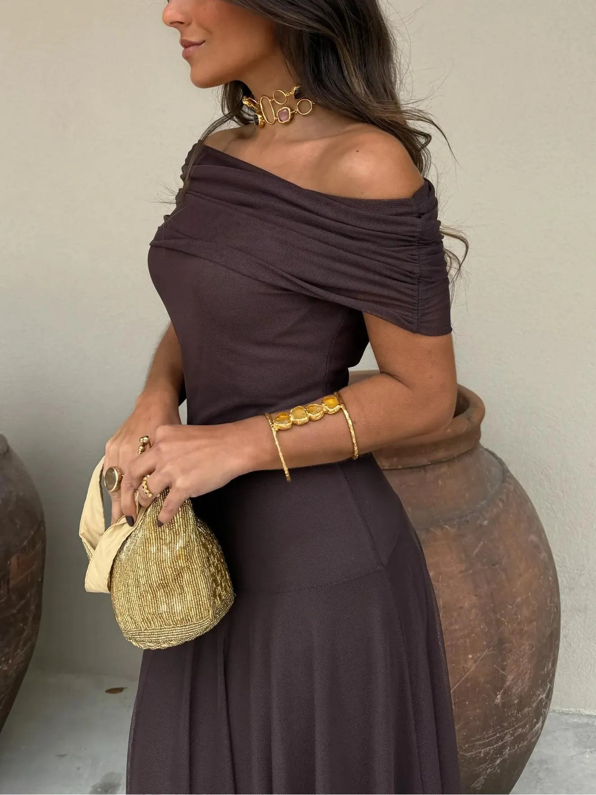 Toledo One Shoulder Mesh Maxi Dress
