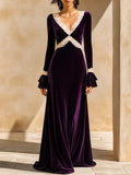 Women's Lace‑Trim Velvet Formal Maxi Dress MDZ2789H2LYL