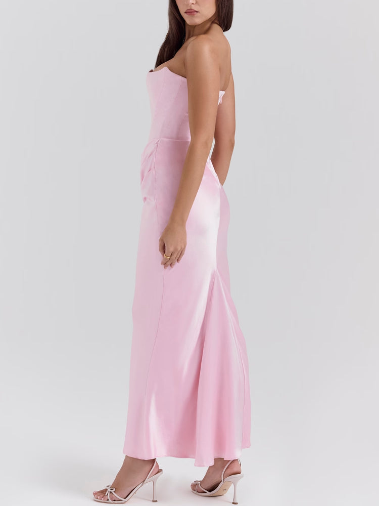 Pink Strapless Bustier Maxi Dress