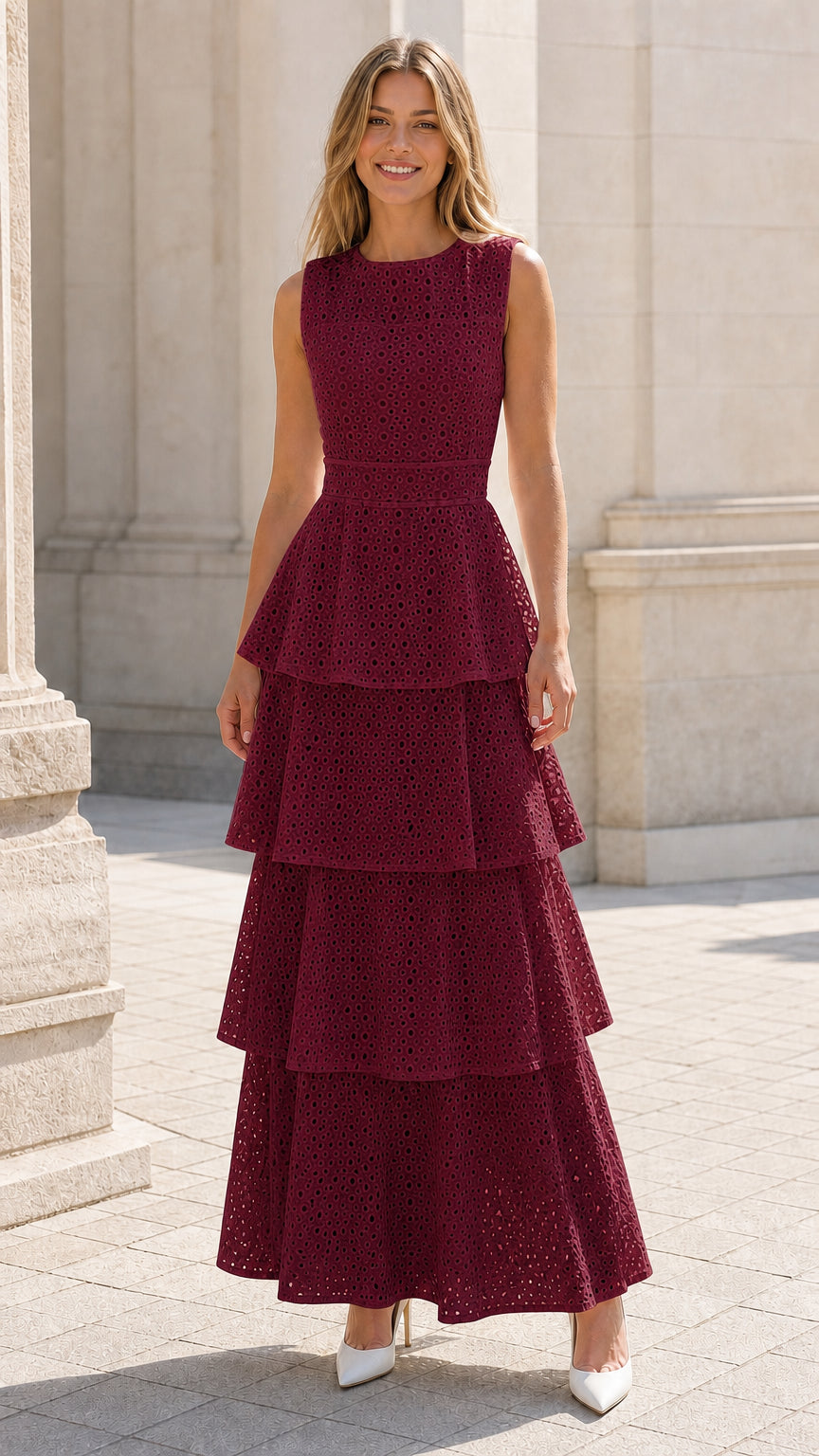 Elegance Tiered Eyelet Maxi Dress
