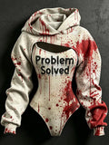 Women's Retro Halloween Bloodstain Problem Solved Print Hoodie Two-piece Set