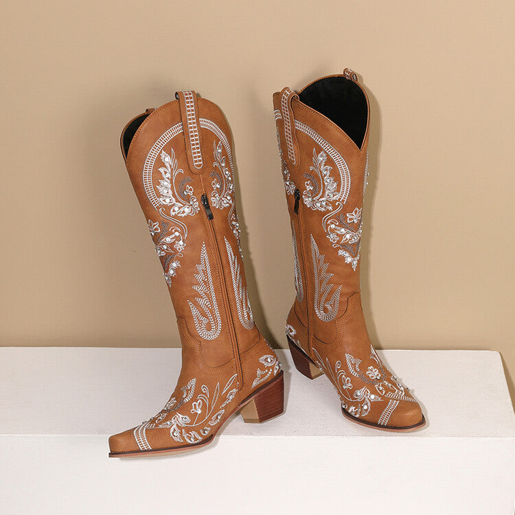 Women's Western Cowboy Embroidered Pointed Toe Boots