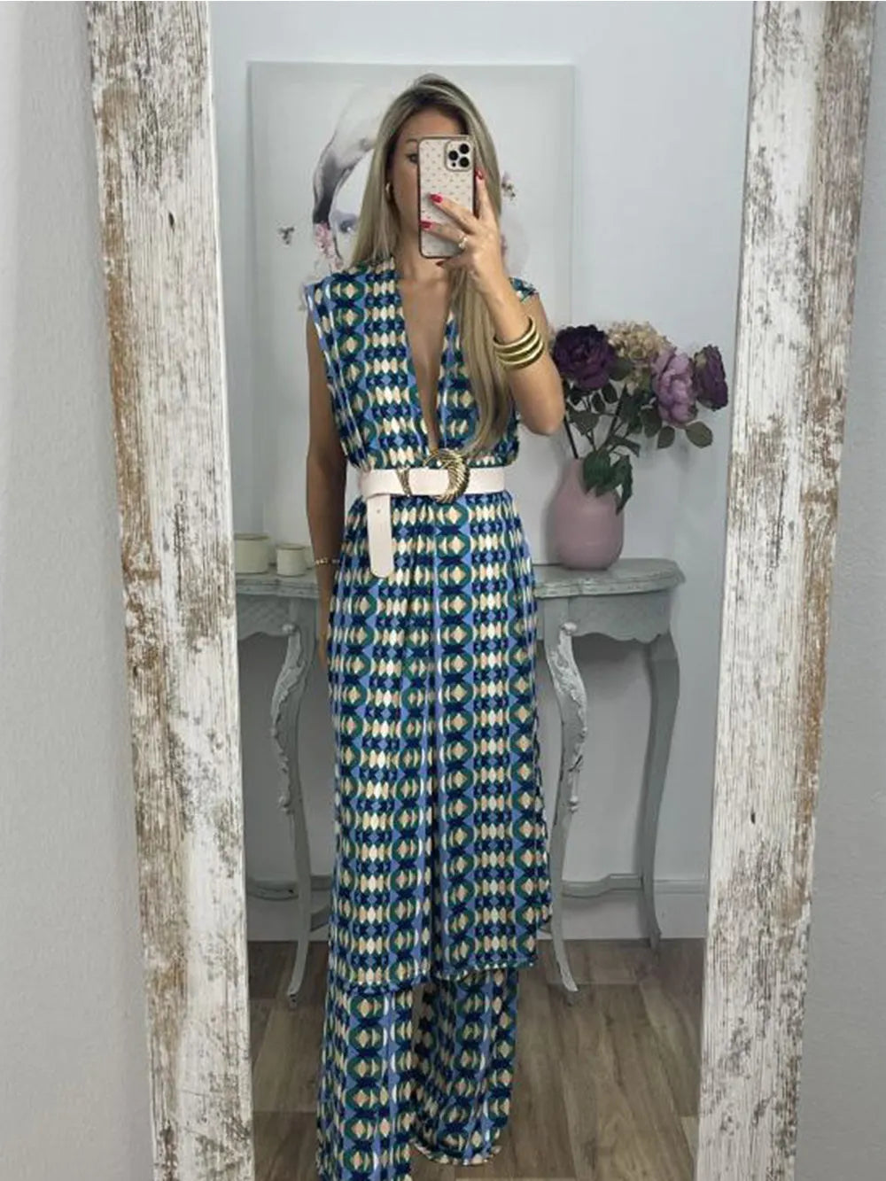Vintage Check Flared Pants Suit