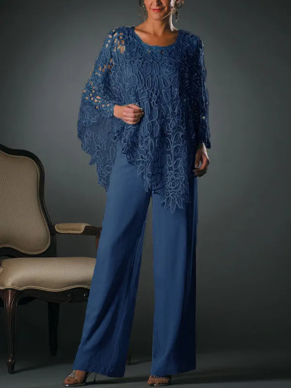 Lace crew neck top trousers set