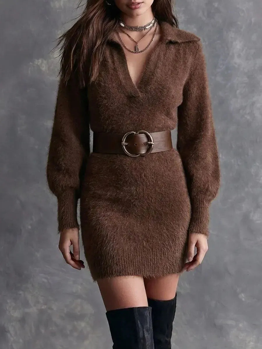 Retro Mini Dress in soft knit, Designer Aesthetic