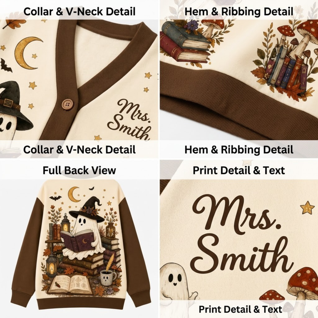 Chaotic Club Cozy Fall Bookish Ghost Halloween Teacher Cardigan