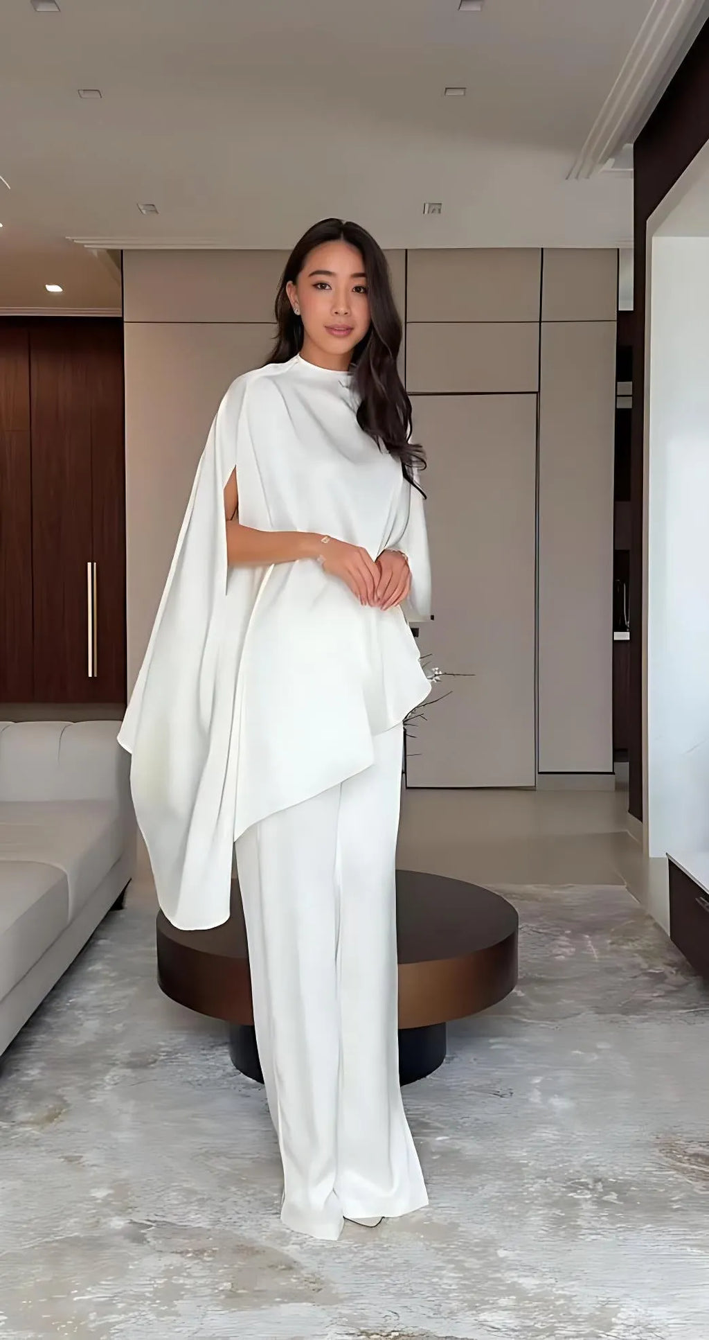 Cape Sleeve Wide-Leg Pants Set