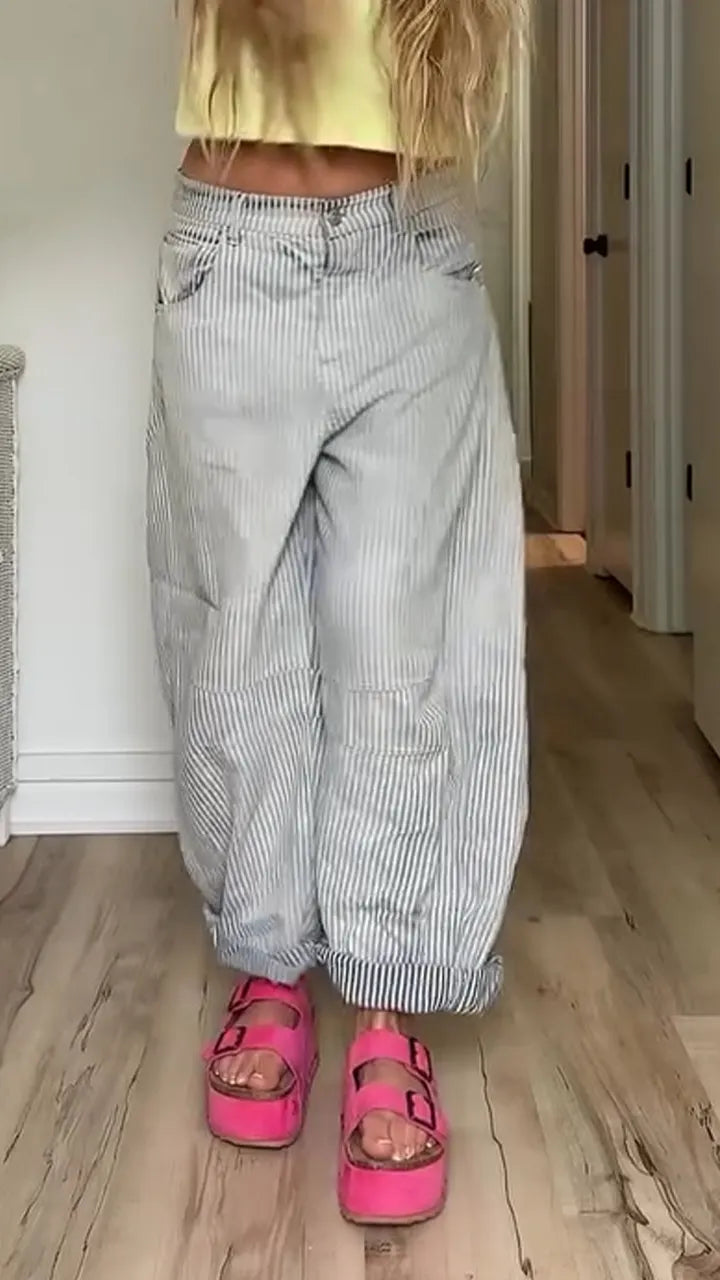 Women Vertical Striped Casual Pants
