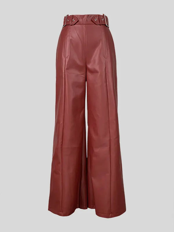 High Waisted Loose Pleated Pockets Split-Joint Pants Trousers