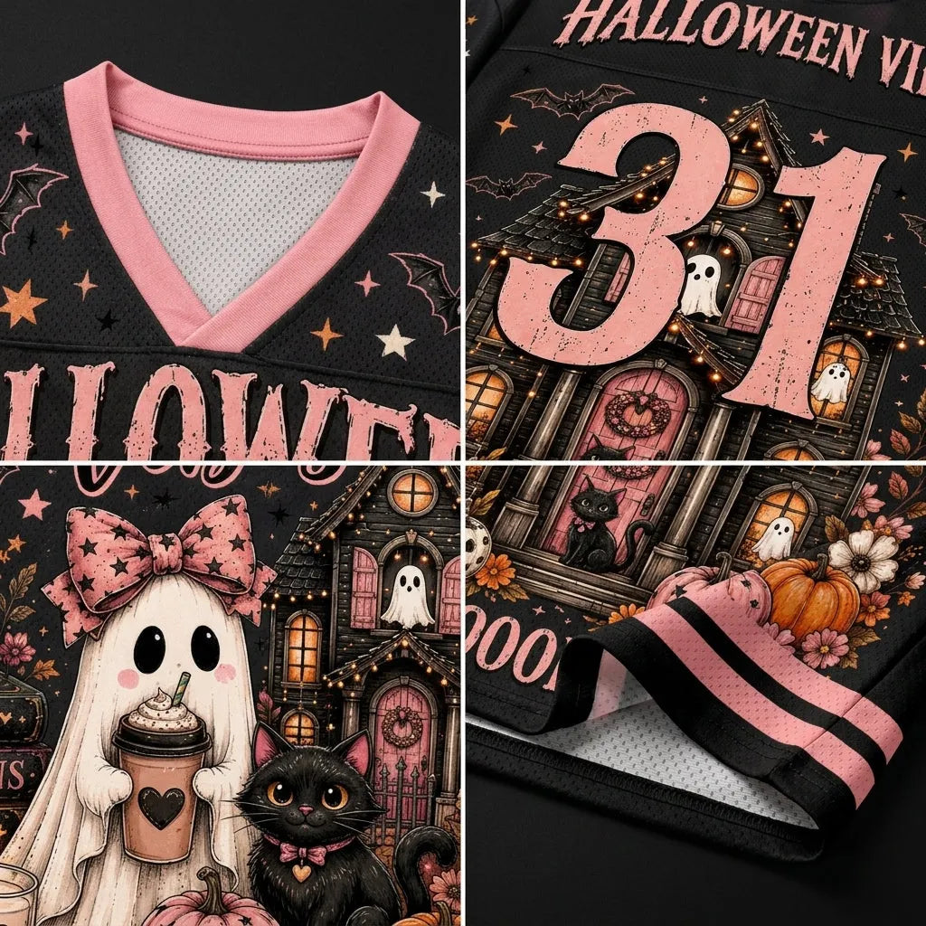 Chaotic Club Pink Coquette Ghost Halloween Vibes Spooky Crew Mesh Jersey
