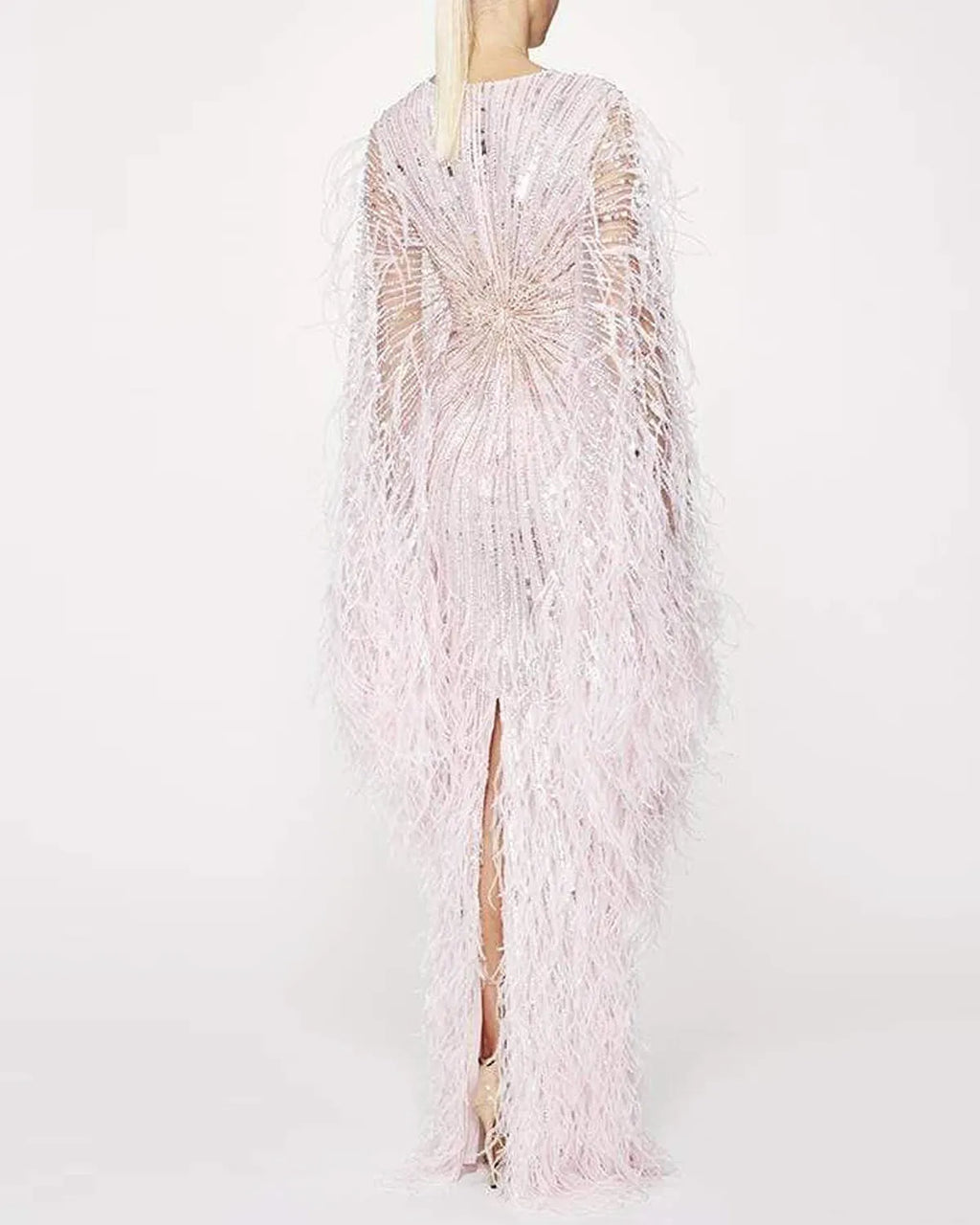 Elegant V-Neck Feather Embroidery Gown